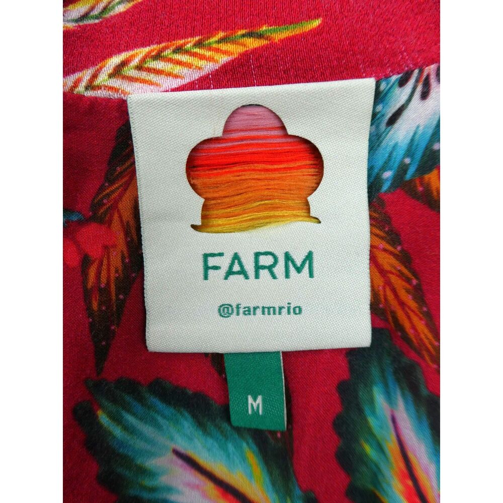 Farm Rio Red Tropical Winterleaf Jumpsuit Deep V Long Sleeve Slant Pockets M - Picture 8 of 10
